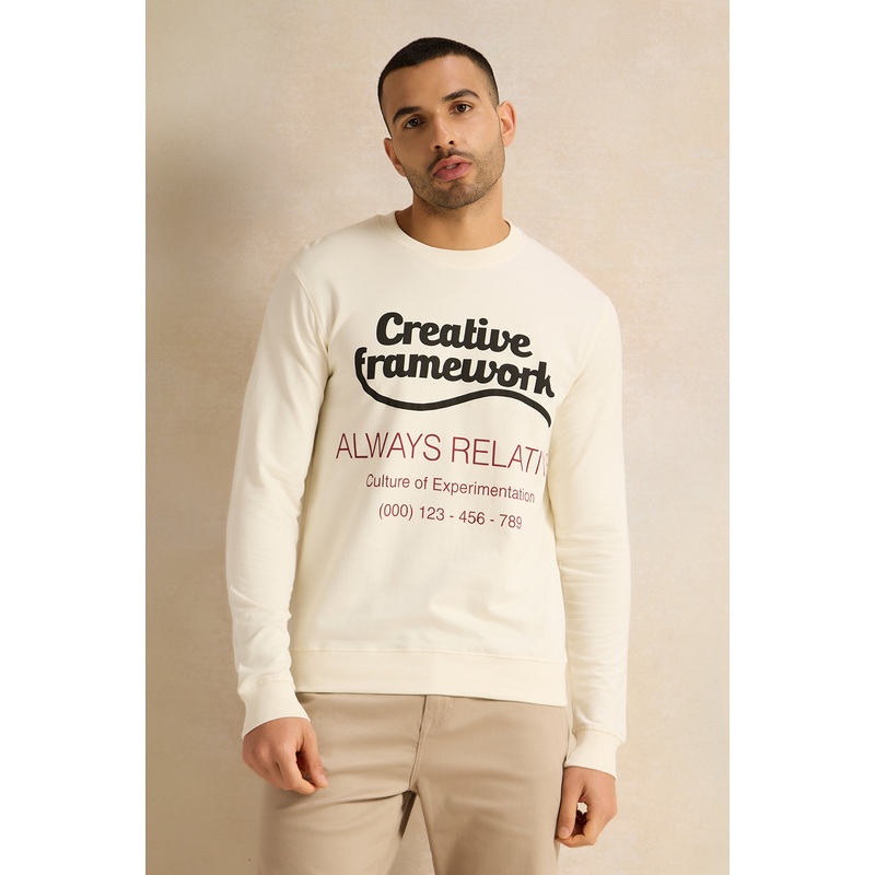 Men Ivory Printed Sweatshirt|Small|Medium|Large|X-Large|XX-Large