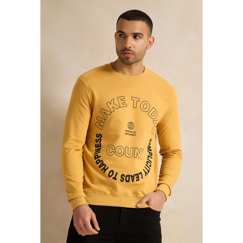 Men Mustard Printed Sweatshirt