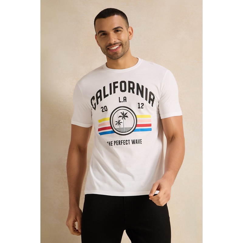 Men White Printed Graphic T-Shirt