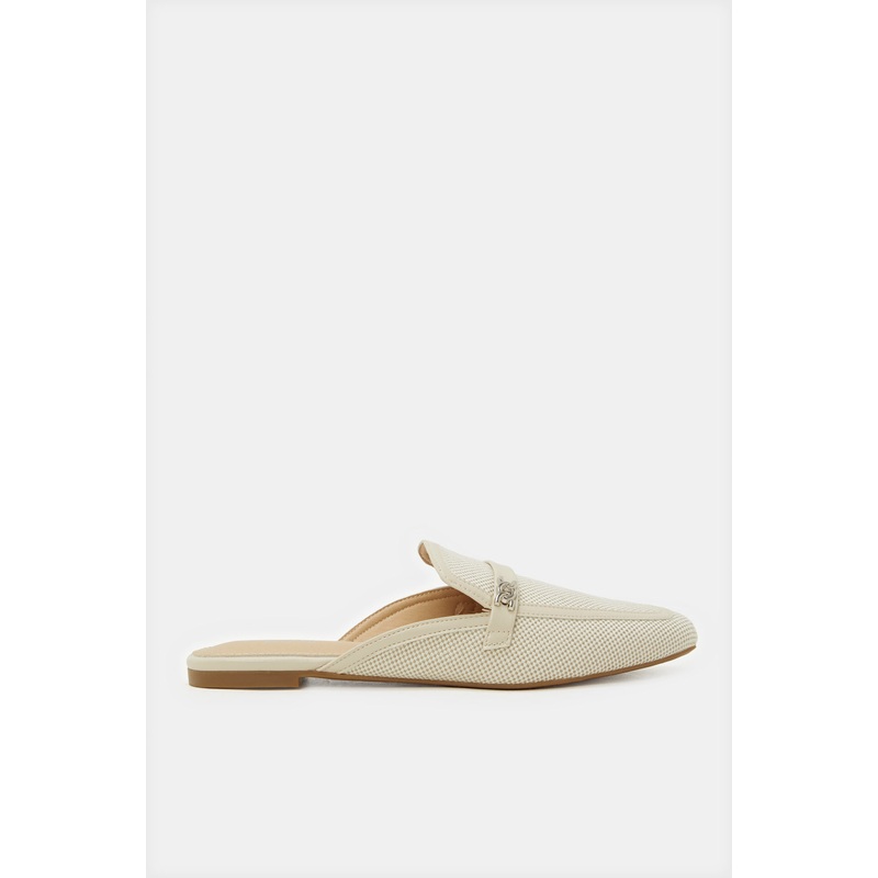 Women Beige Fabric Mix Closed Toe Mule