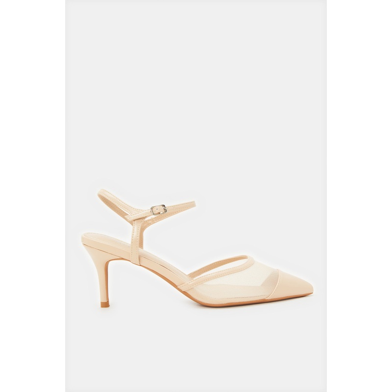 Women Beige Mesh Mary Jane Shoes