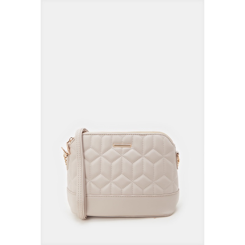Women Beige Quilting Crossbody Bag