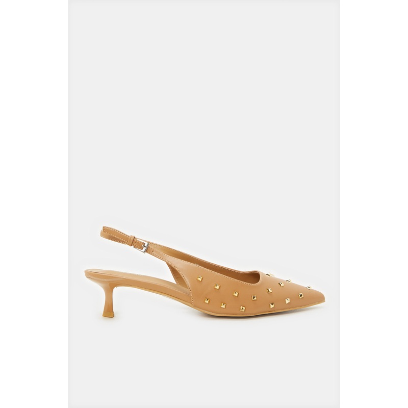 Women Beige Sling Back With Studs Upper