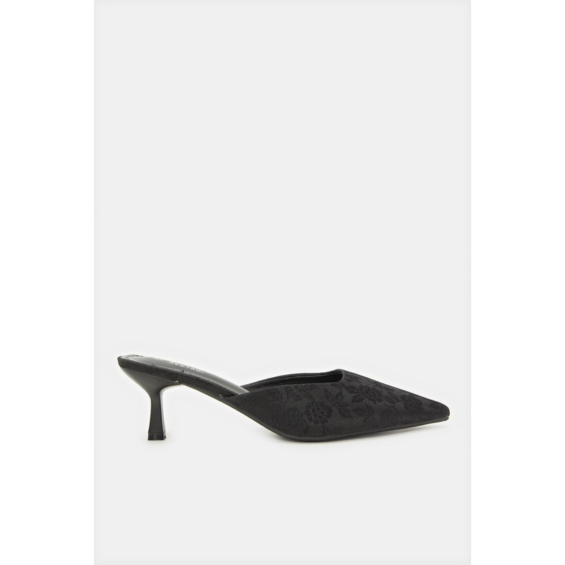 Women Black Printed Mule Shoes
