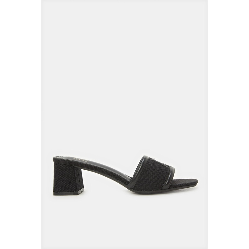 Women Black Raffia Mule With Buckle Trim