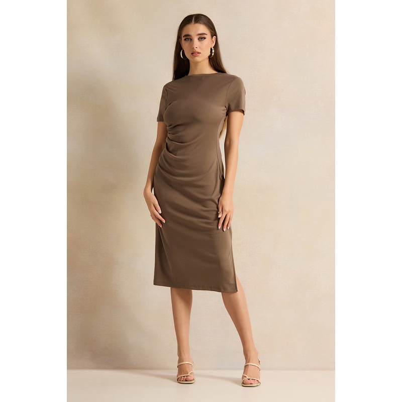 Women Brown Short Sleeve Dress