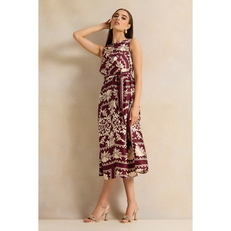 Women Burgundy Printed Dress|UK8|UK10|UK12|UK14|UK16|UK18