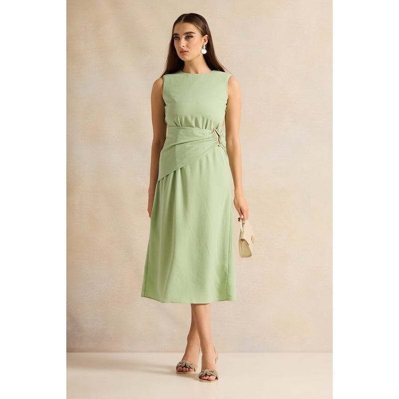 Women Mint Sleeveless Embellished Dress