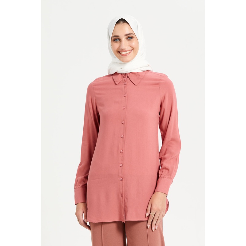 Women Pink Collared Solid Shirt