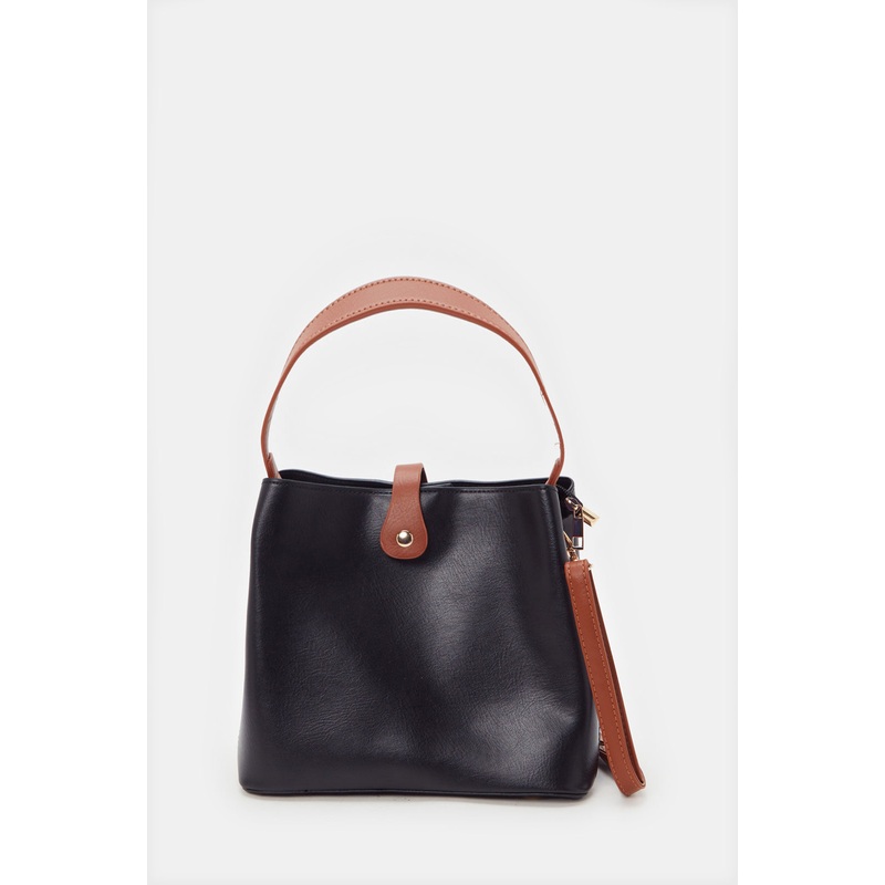 Women Plain Black Bucket Bag