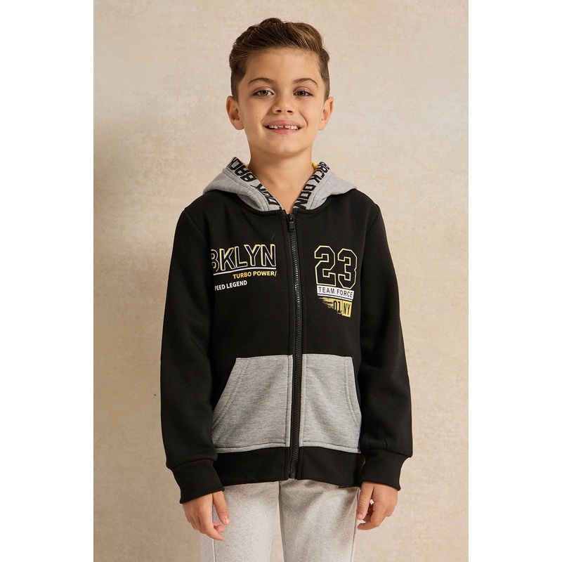 Boys Black And Grey Hooded Sweatshirt