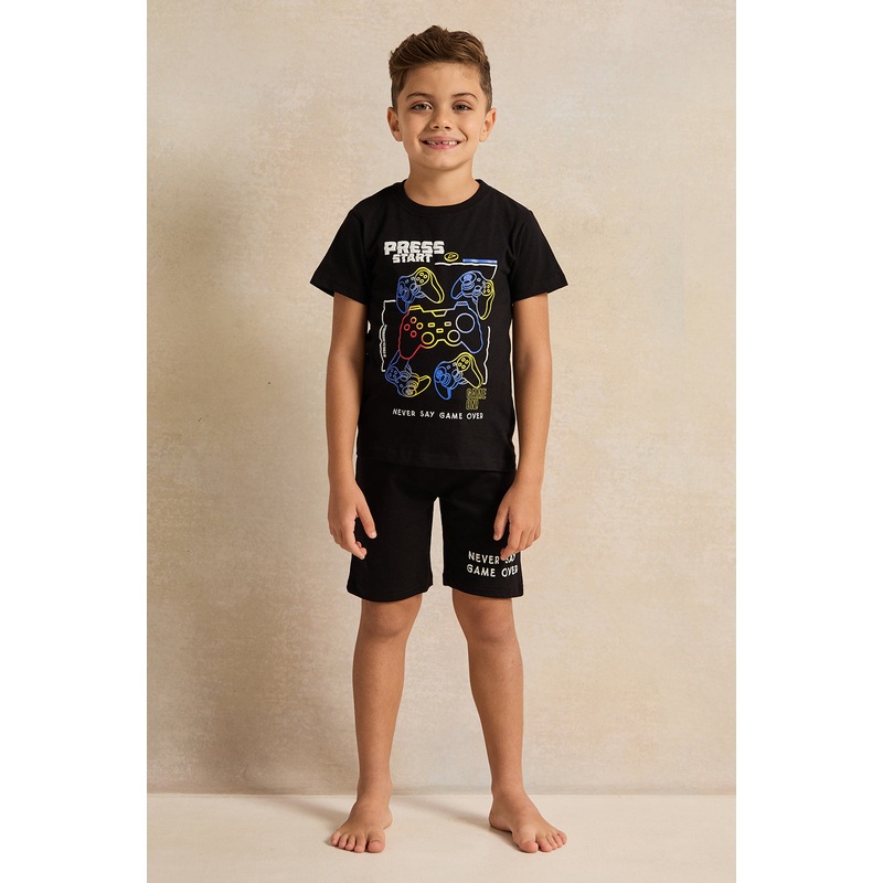 Boys Black Printed Night Wear Set (2 Piece)