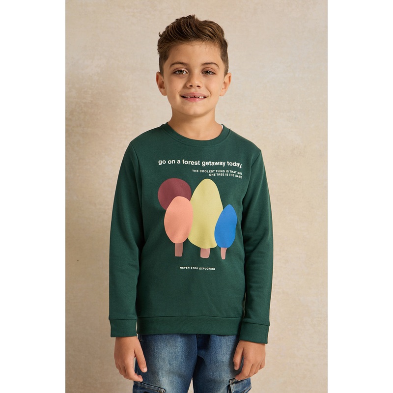 Boys Green Printed Sweatshirt|2-3 Years|3-4 Years|4-5 Years|5-6 Years|6-7 Years|7-8 Years