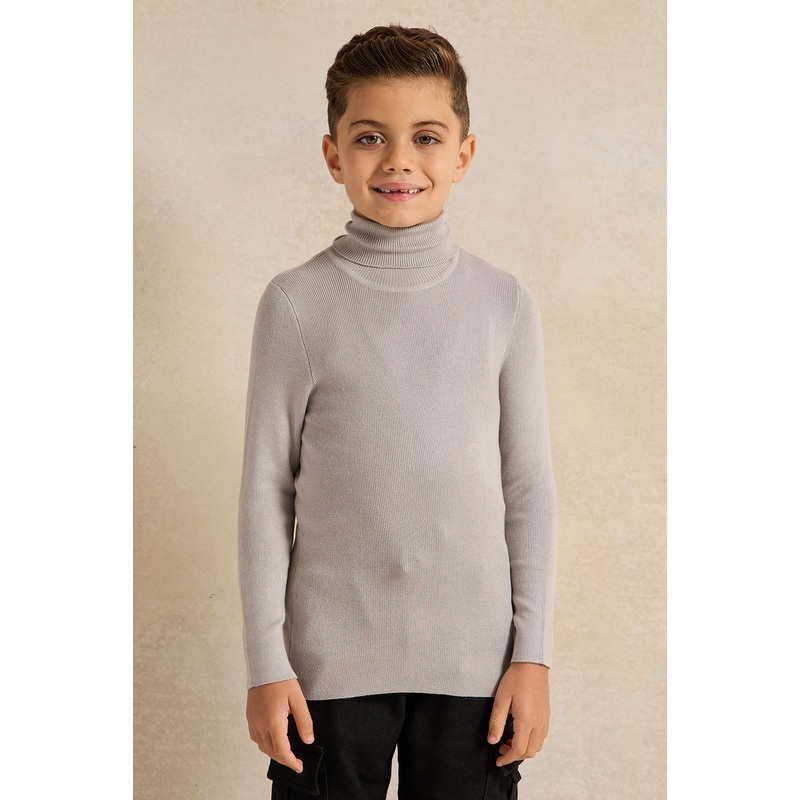 Boys Grey High Neck Plain Pullover
