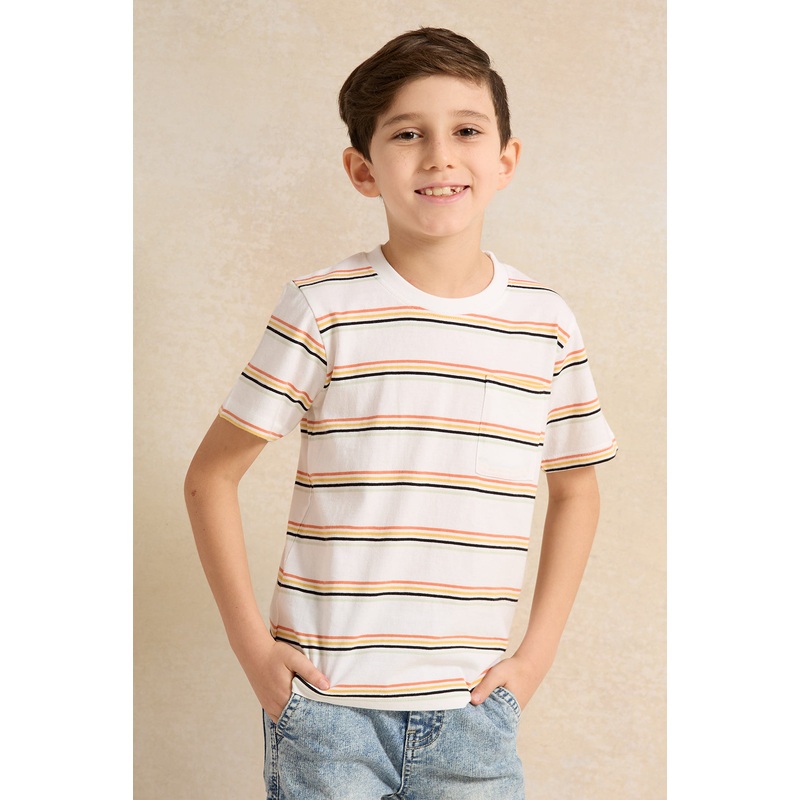 Boys Ivory Stripe Short Sleeve T-Shirt