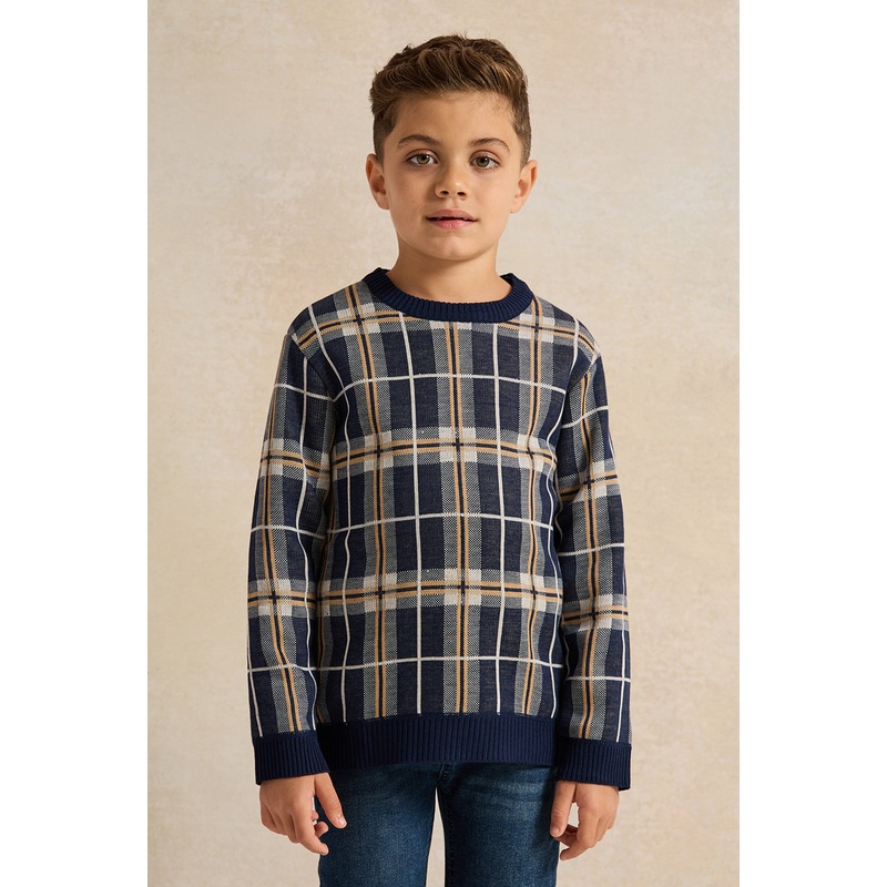 Boys Navy Checkered Pullover|2-3 Years|3-4 Years|4-5 Years|5-6 Years|6-7 Years|7-8 Years