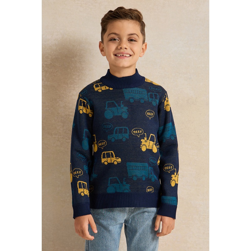 Boys Navy Printed Pullover|2-3 Years|3-4 Years|4-5 Years|5-6 Years|6-7 Years|7-8 Years