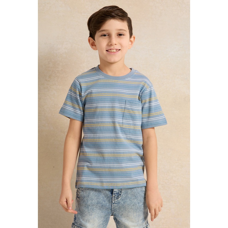 Boys Navy Stripe Short Sleeve T-Shirt