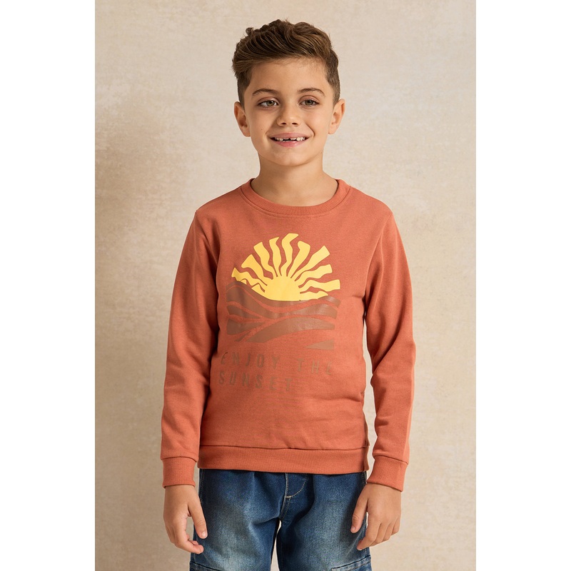 Boys Orange Printed Sweatshirt