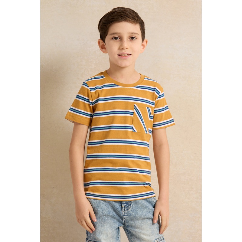 Boys Orange Stripe Short Sleeve T-Shirt