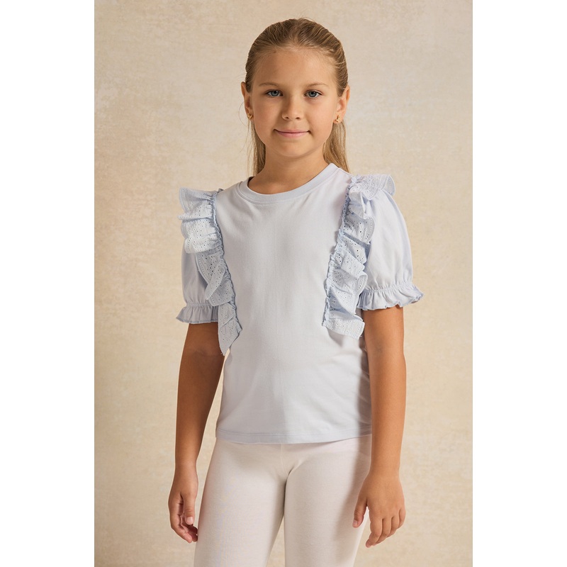 Girls Blue Frill Placement Print Jersey Top