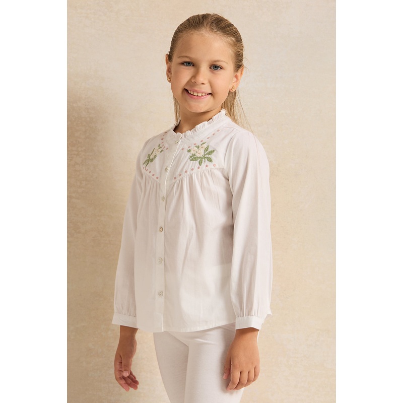Girls Cream Embroidered Blouse