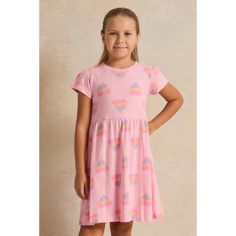 Girls Pink Love Yourself Printed Knit Dress