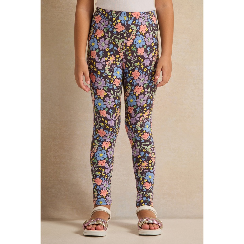 Girls Purple Floral Printed Leggings