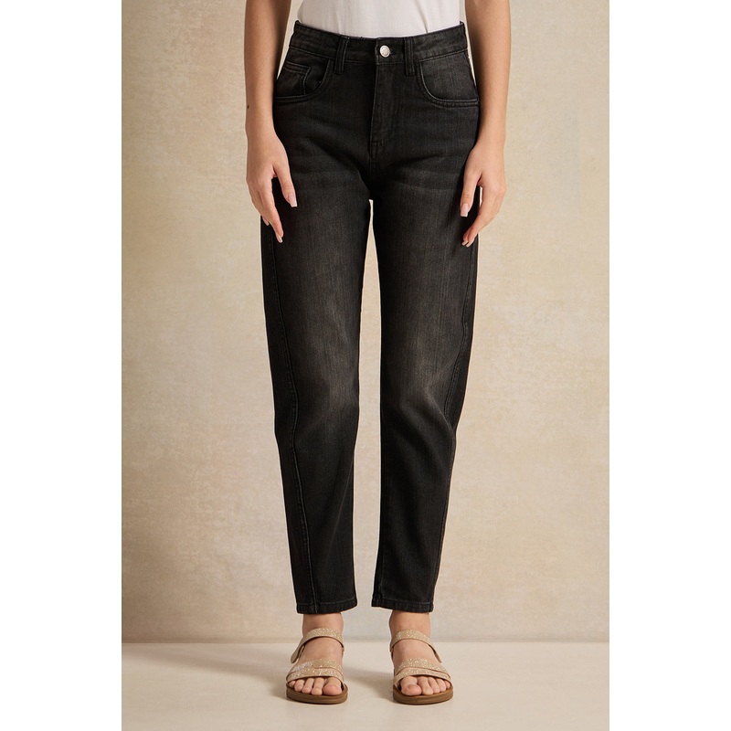 Girls Senior Black Baloon Fit Jeans