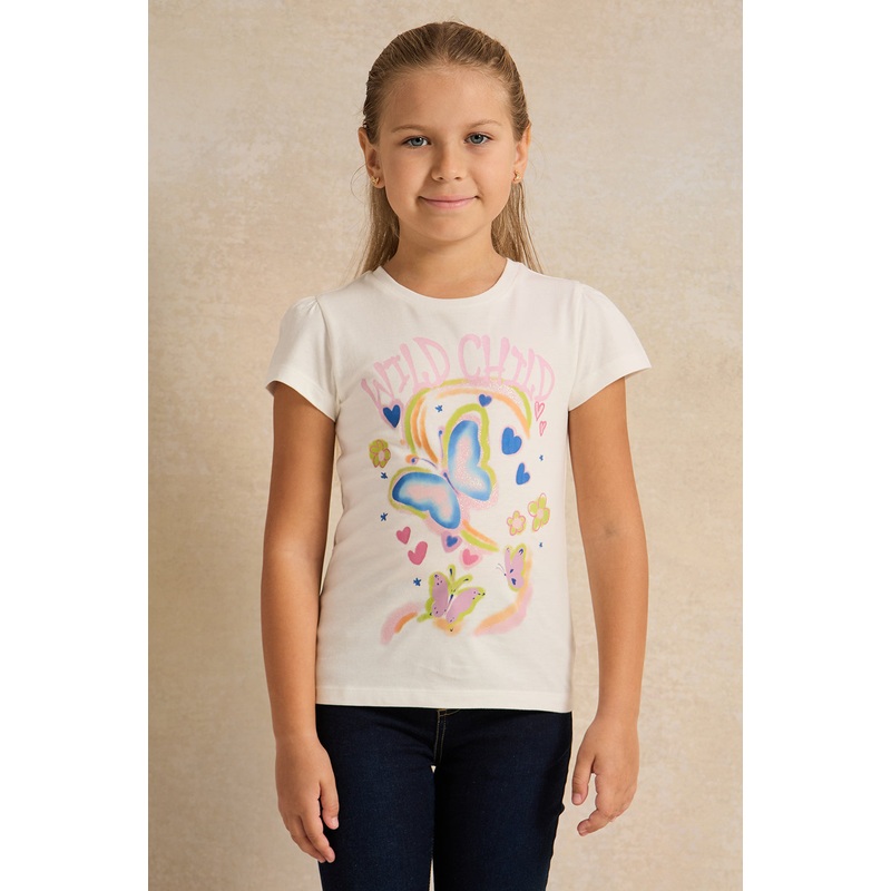 Girls White Wild Child Placement Print Blouse