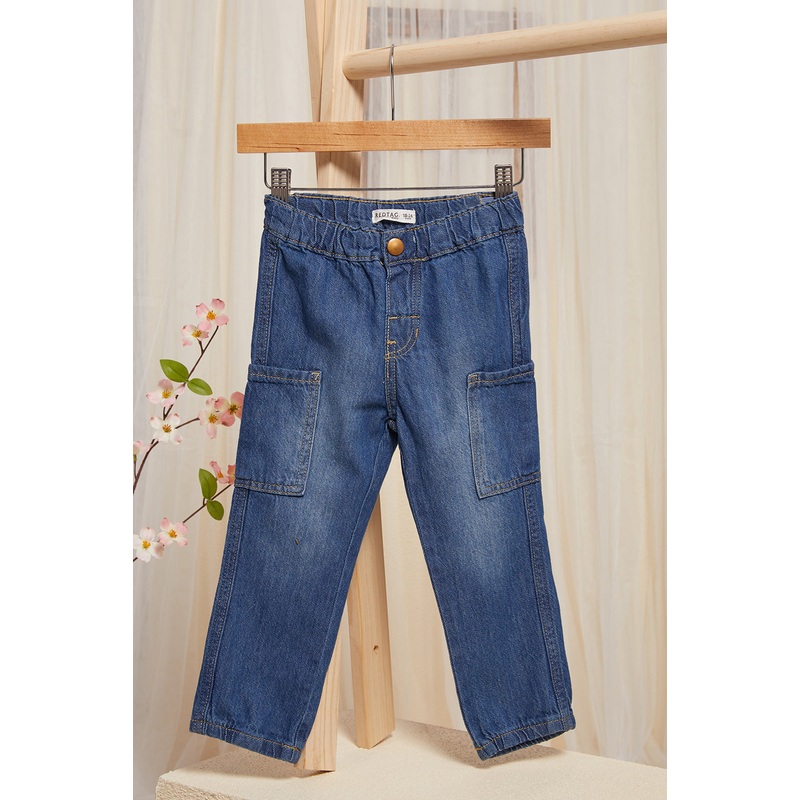Infant Boys Blue Cargo Pull On Jeans