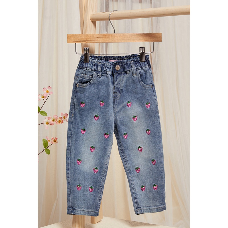 Infant Girls Blue All Over Embroidered Jeans