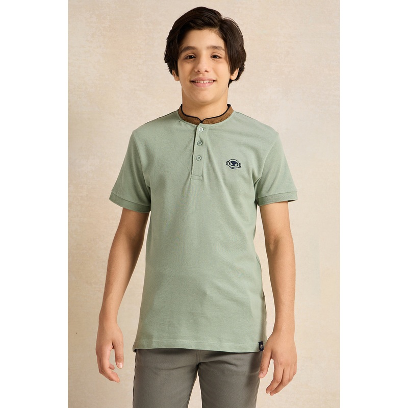 Senior Boys Green Embellished Polo Shirt