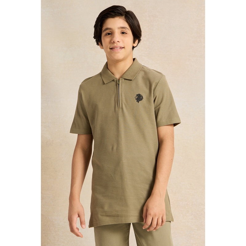 Senior Boys Green Plain Polo T-Shirt