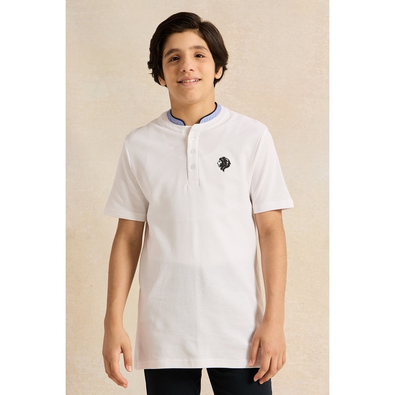 Senior Boys White Button Collar Polo T-Shirt