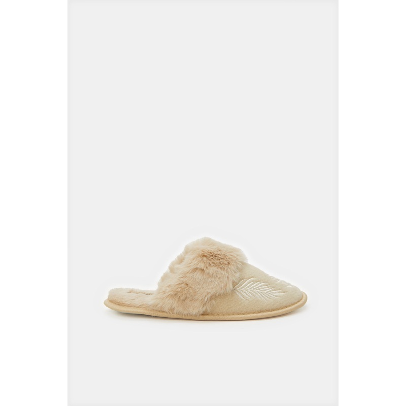 Women Beige Embellished Slippers