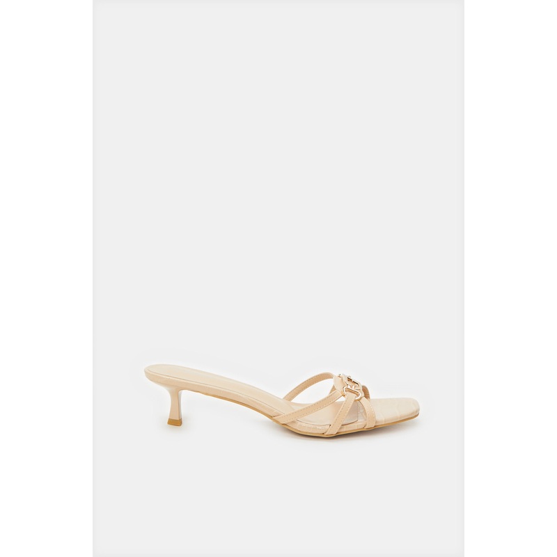 Women Beige Mule With Buckle Trim