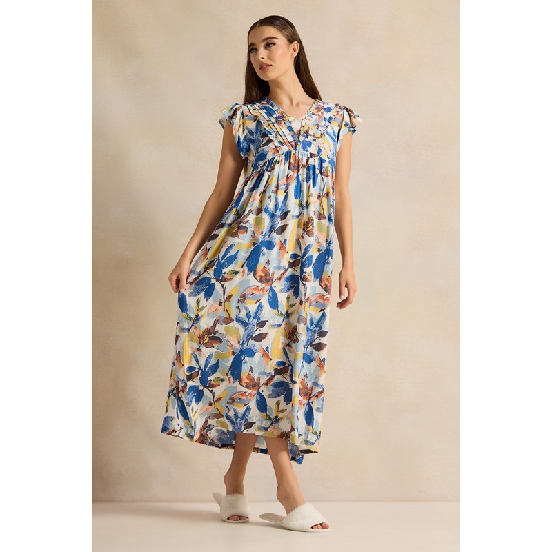 Women Beige Printed Nightgown|UK10|UK12|UK14|UK16|UK18|UK20
