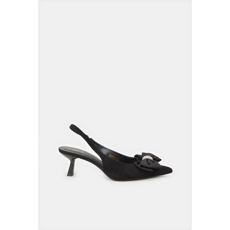 Women Black Embellished Bow Sling Back