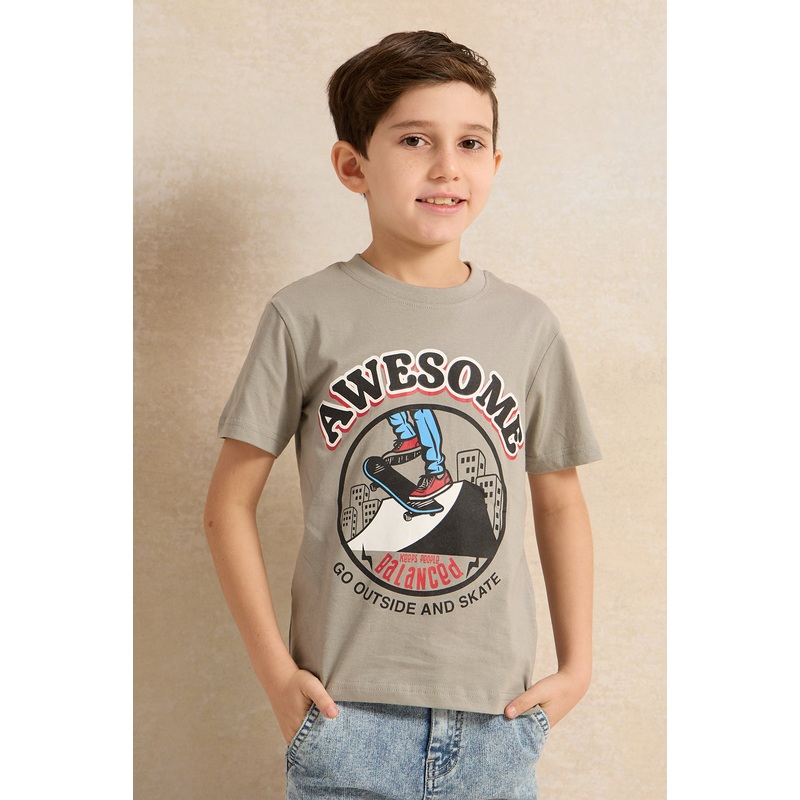 Women Green Awesome Print Short Sleeve T-Shirt