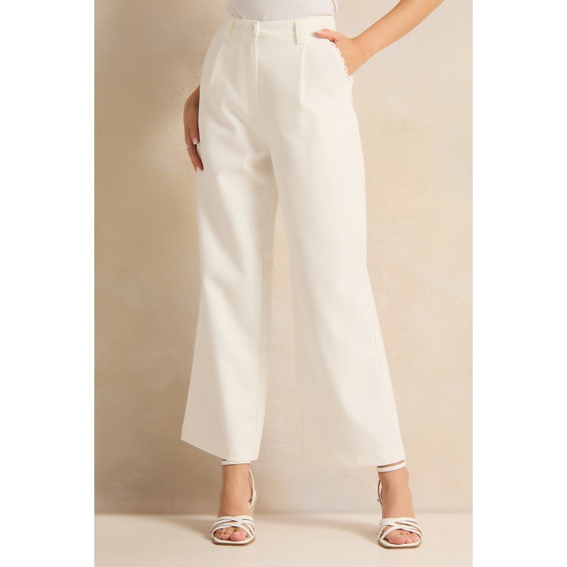 Women Ivory Straight Fit Trousers
