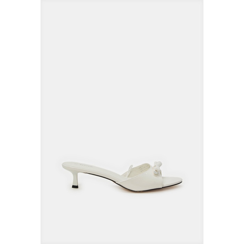 Women White Mule With Bow Trim