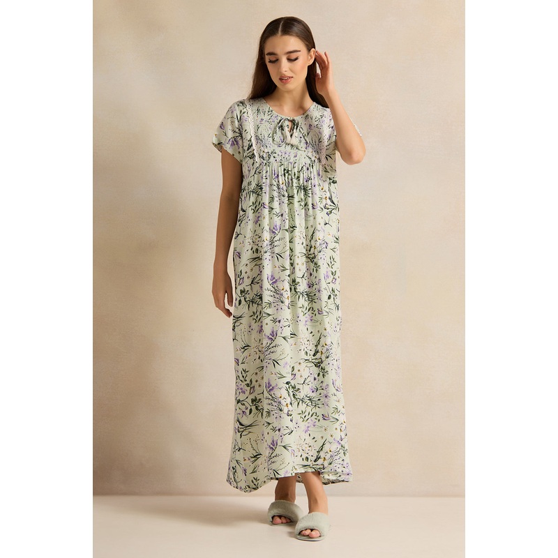 Women White Printed Night Gown