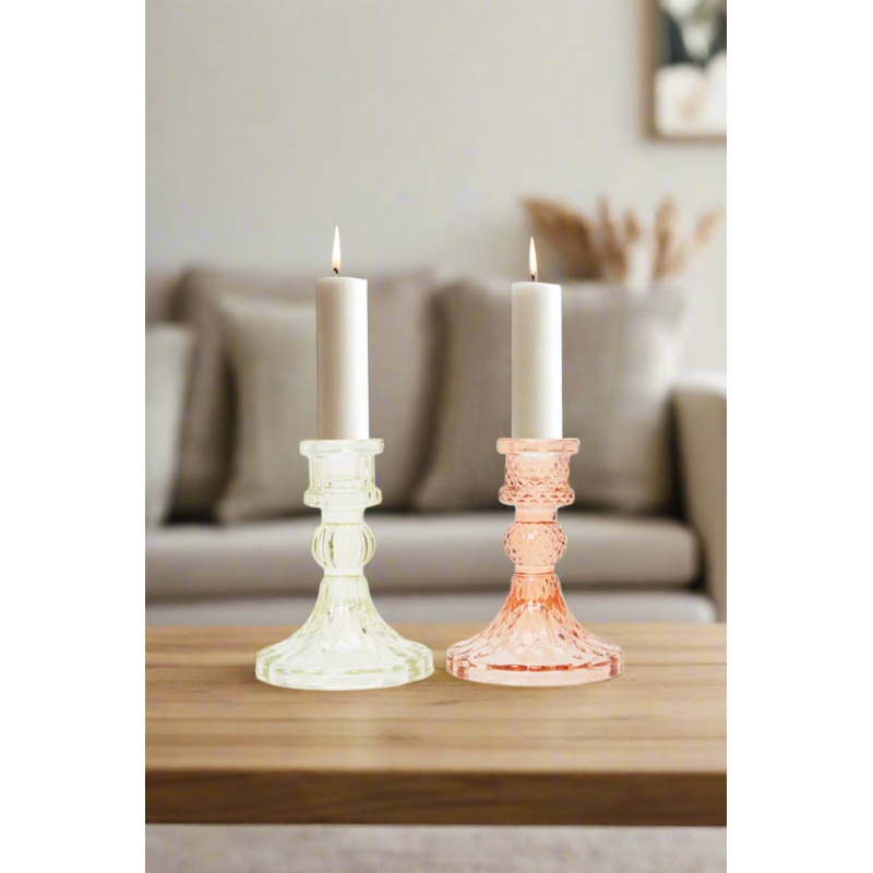 Assorted Plain Glass Candle Holder Set (2 Piece)