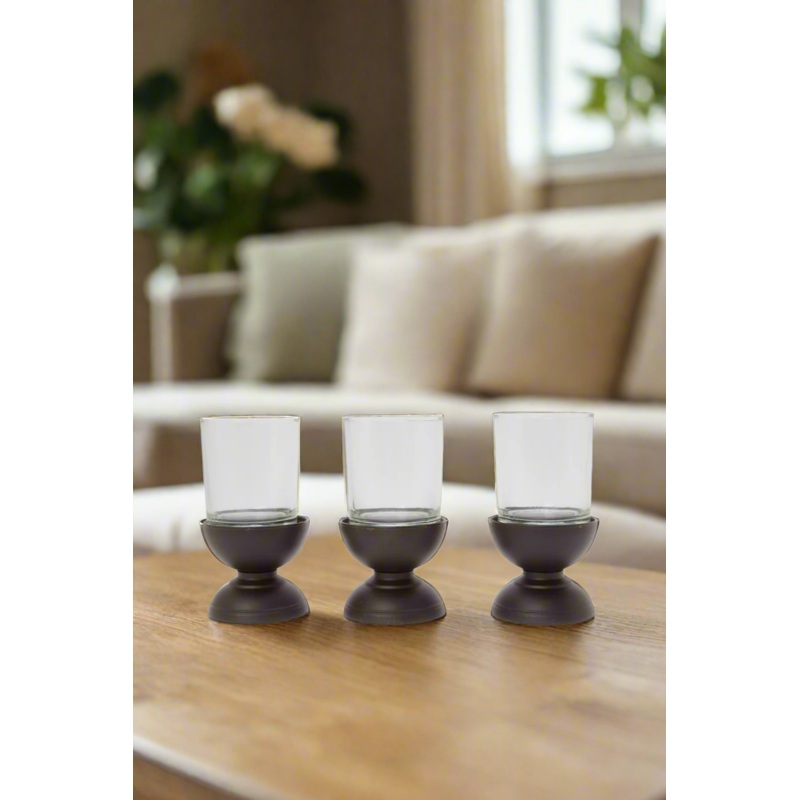 Black Plain Candle Holder Set (3 Piece)