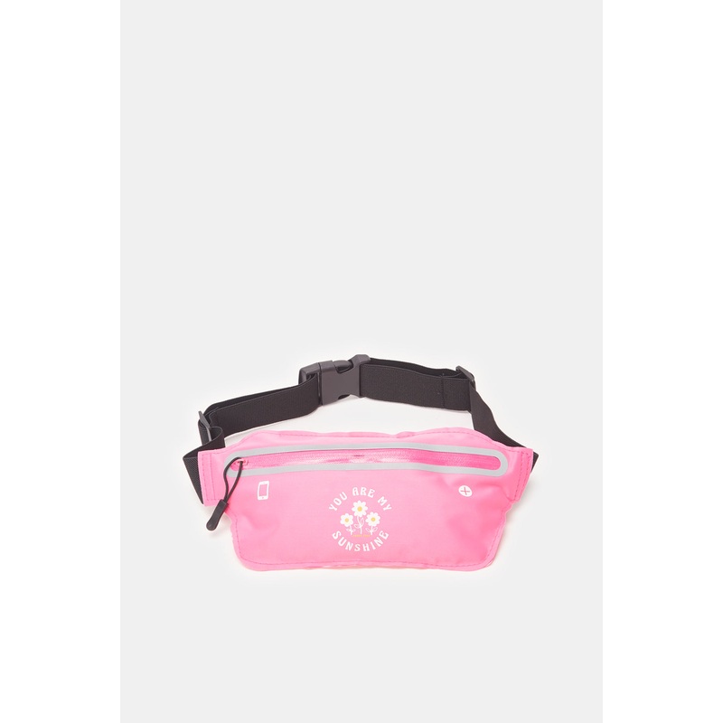 Girls Pink And Black Printed Waist Bag