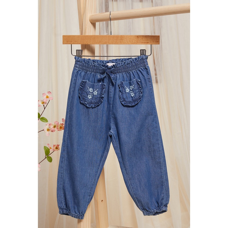 Infant Girls Blue Embroidered Trouser