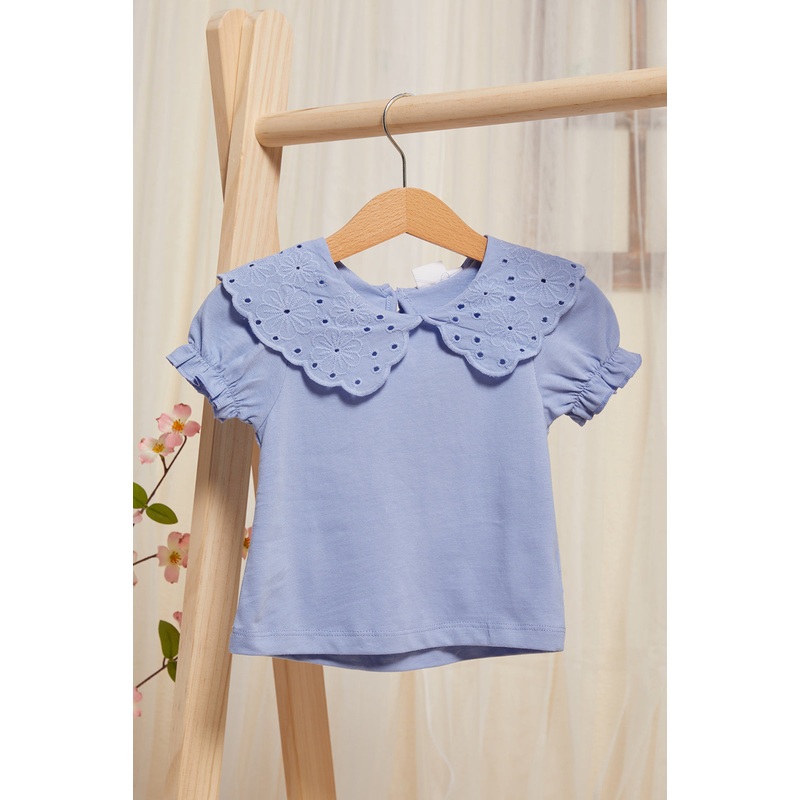 Infant Girls Blue Solid Knit Blouse