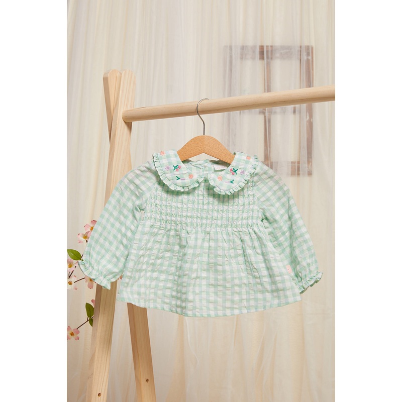 Infant Girls Green Blouse With Embroidered Collar