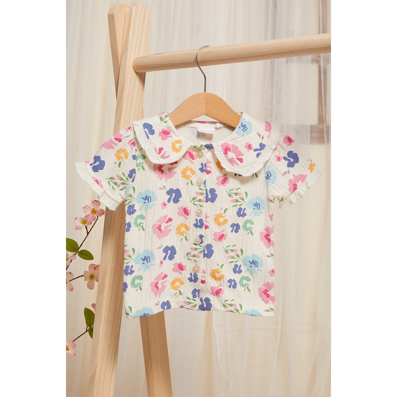 Infant Girls Ivory Blouse With Floral Print